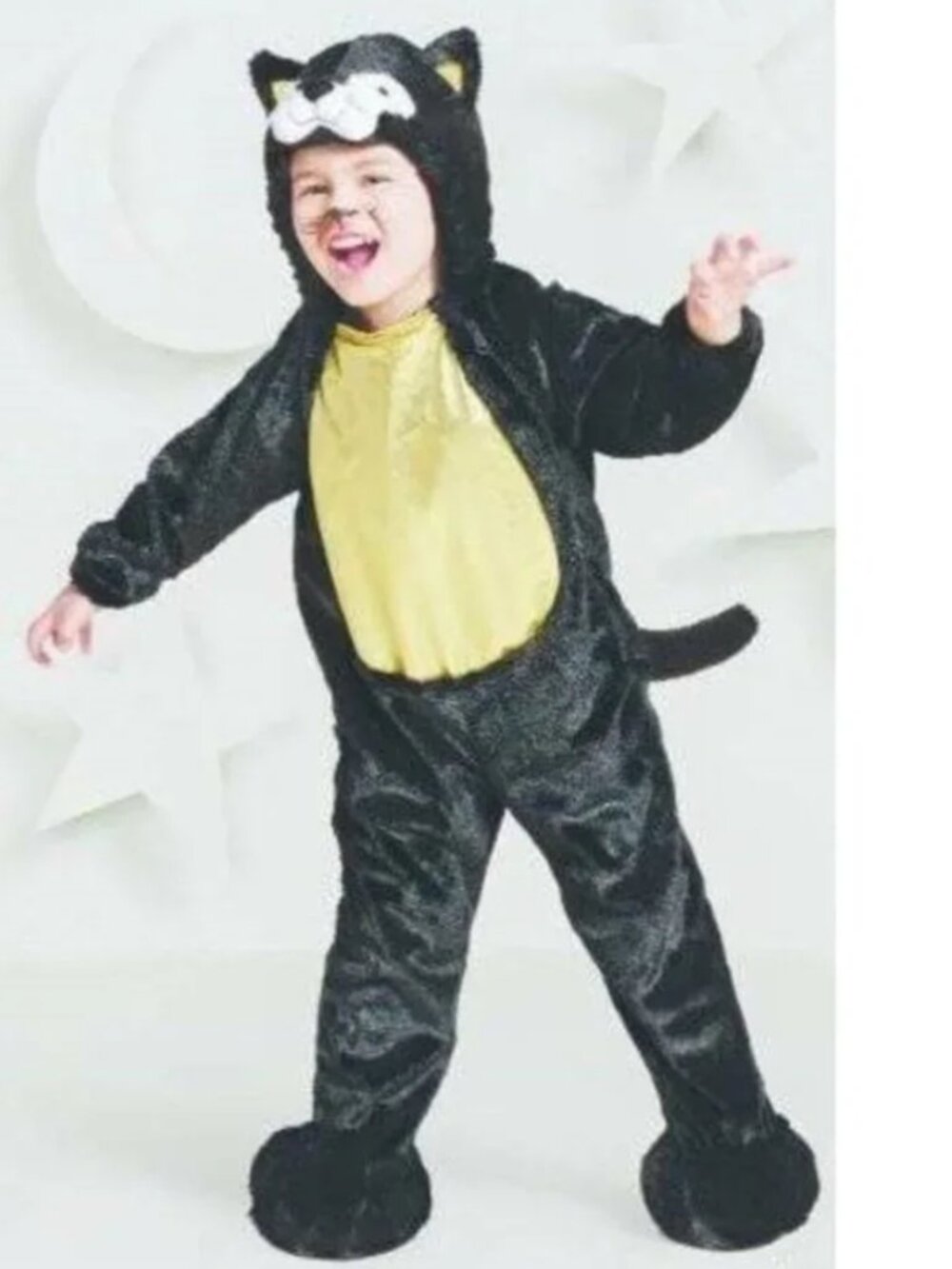 Black Cat Halloween Costume 18/24 months 1 Pc Plush Hooded Jumpsuit Toddler
